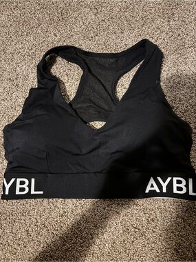 AYBL Black Racerback Padded Sports Bra with Logo Band